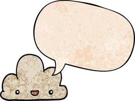 cartoon tiny happy cloud and speech bubble in retro texture style vector