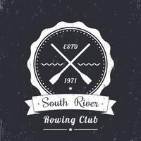 Rowing club vintage logo, badge, rowing club sign, white on dark, vector illustration