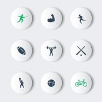 Sport, round modern icons with shadows vector