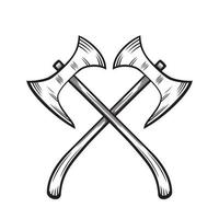 crossed axes, medieval weapons on white, vector illustration