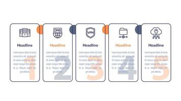 hosting, dns and vpn infographics, 1, 2, 3, 4, 5 steps banner design with line icons