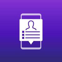 account info vector icon, profile, personal data in smart phone