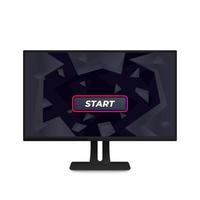 Start game button on abstract dark background, computer screen vector