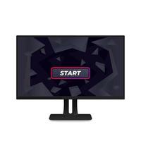 Start game button on abstract dark background, computer screen vector