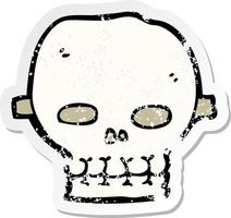 retro distressed sticker of a cartoon spooky skull mask vector