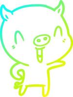 cold gradient line drawing happy cartoon pig vector