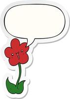 cartoon flower and speech bubble sticker vector