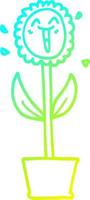 cold gradient line drawing cartoon flower in pot vector