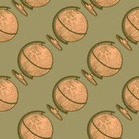 The globe engraved seamless pattern. Vintage background old atlas earth in hand drawn style. vector