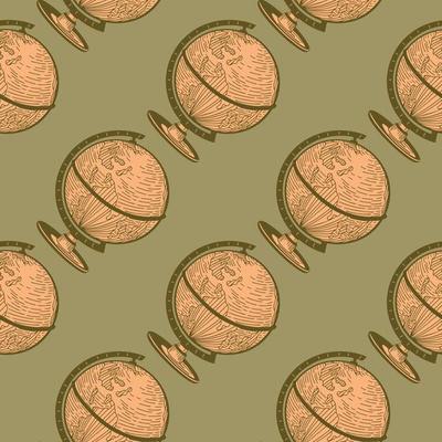 The globe engraved seamless pattern. Vintage background old atlas earth in hand drawn style.