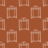 Seamless pattern of retro arch windows engraving. Vintage background cute window in hand drawn style. vector