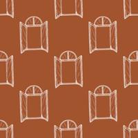 Seamless pattern of retro arch windows engraving. Vintage background cute window in hand drawn style. vector