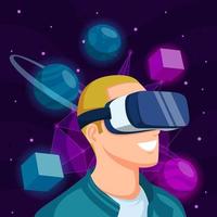 concepto de universo virtual con hombre usando vidrio vr vector