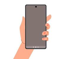 Smartphone in hand with the screen off. Vector illustration in a flat style.