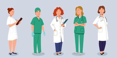 A set of doctors. The medical staff is a doctor and a nurse, a group of doctors. vector