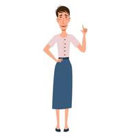 A female character in a blouse and skirt. Skinny European girl in full growth. vector