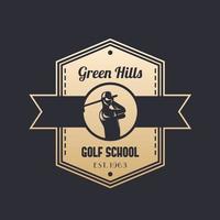 Golf school vintage logo, emblem with golfer vector