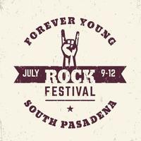 rock festival poster design, t-shirt print with hand-horn, popular rock-concert gesture, vector illustration