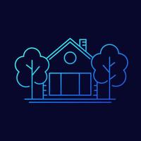 casa en icono de vector de línea de suburbio