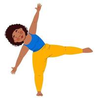 chica haciendo yoga. una chica regordeta sobre un fondo blanco. vector