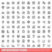 100 business icons set, outline style vector