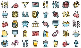 Grilled food icons set line color vector