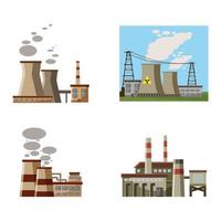 Power plant icon set, cartoon style