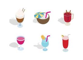 Cocktail icon set, isometric style vector