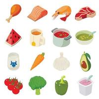 Food icons set, isometric style vector