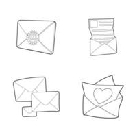 Mail icon set, outline style vector
