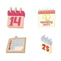 Calendar icon set, cartoon style vector