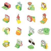 Time is money icons set, isometric style vector