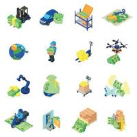 Money delivery icons set, isometric style vector