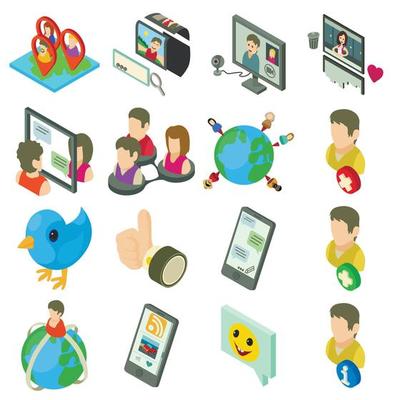 Social network icons set, isometric style