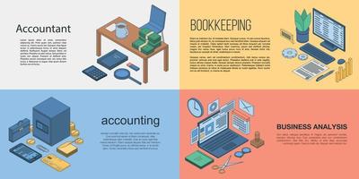 Accountant banner set, isometric style vector