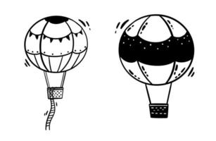 Flying hot air balloon doodle cartoon illustration vector