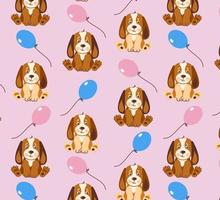 Seamless cute puppy dog pattern. Cartoon funny and happy dog character. Cartoon vector illustration