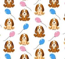 Seamless cute puppy dog pattern. Cartoon funny and happy dog character. Cartoon vector illustration