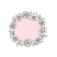 Rose continuous line wreath, outline sketch style vector art, abstract wedding element design.