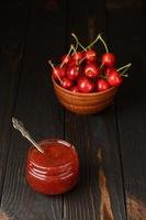 homemade strawberry jam in jar photo