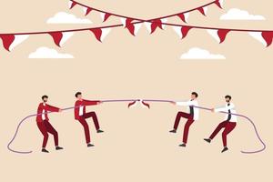 Indonesia people doing tug of war competition on Indonesia independence day. Indonesian Independence Day concept. Flat vector illustration isolated.