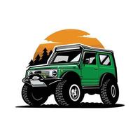 Ilustración de vector de vehículo todoterreno de aventura 4x4 por tierra