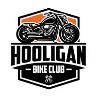 plantilla de logotipo de emblema de club de motos de bicicleta grande. Lo mejor para el club de motociclistas americano y los entusiastas de la automoción. vector