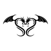 Vector image of a black winged dragon.  Black tribal tattoo. Vector illustration, Design element for logo, poster, card, banner, emblem, t shirt. Vector illustration