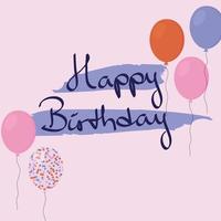 Happy Birthday Card with Floating Balloons and Lettering, Premium Vector