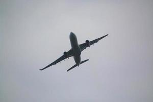 Manchester in the UK in June 2022. A view of an Aeroplane taking off from Manchester airport photo