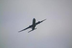 Manchester in the UK in June 2022. A view of an Aeroplane taking off from Manchester airport photo