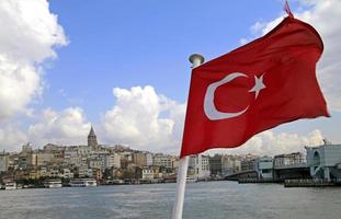 Turkish flag waving on an Istanbul ferry photo