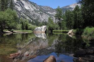 The calm and beautiful landscape of Mirror Lake in Yosemite national park photo