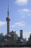 The famous skyline of Shanghai, China, on a sunny day photo